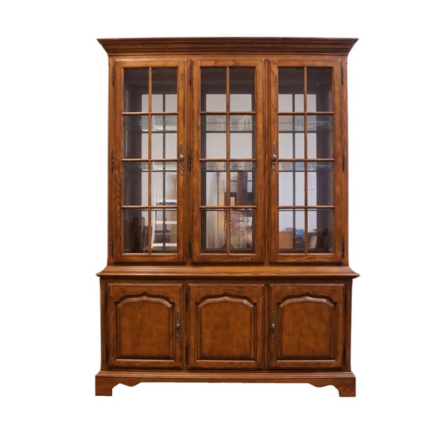 American Drexel Furniture Chatham Oaks Collection Early American Country Style 60" Lighted Display China Cabinet 186-435-6 For Sale - Image 3 of 16