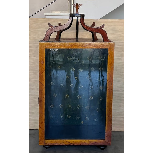 Nicely walnut religious vitrine with painted accents and dome top. Interior is painted in green, used as a tabernacle in a...