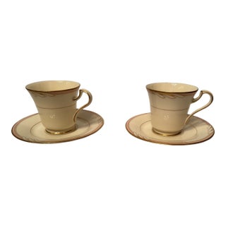 1980s Oscar De La Renta “Hospitality Peach” Ivory Demitasse Cups & Saucers – Set of 2 For Sale