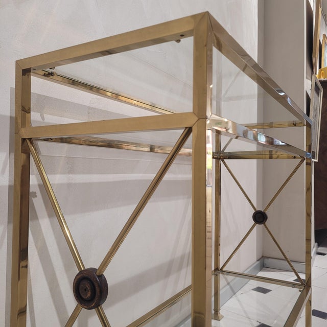 Gold Hollywood Regency Gilt Brass, Wood and Glass Console Table, France, 1970s For Sale - Image 8 of 10