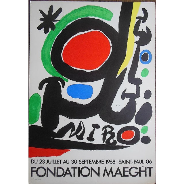 Vintage mid 20th C. modern abstract color lithograph by the great modernist Joan Miro (Spain, France 1893-1983). Signed in...
