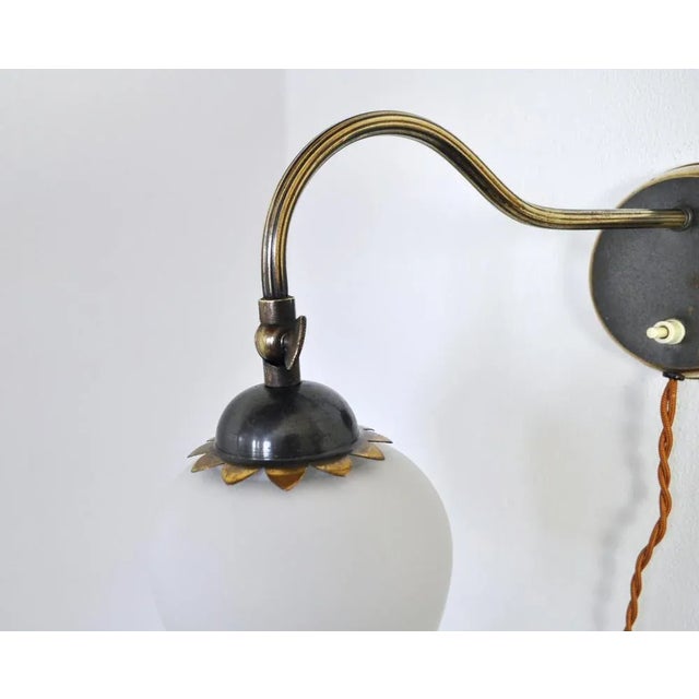 Metal Scandinavian Art Deco Brass & Opaline Glass Wall Lamp, 1930s For Sale - Image 7 of 13