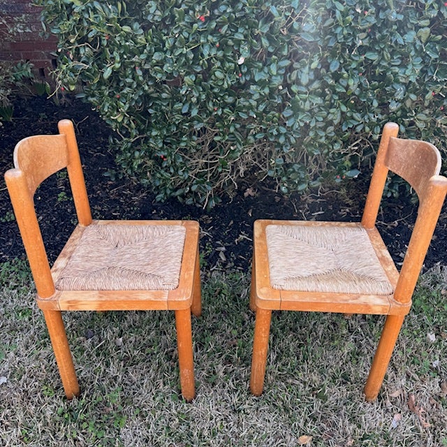 Tan Set of 2 Early 20th Century Solid Wood Rush Seat Dining Chairs For Sale - Image 8 of 14