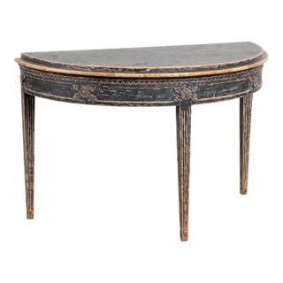 19th Century Swedish Black Pine Demi Lune Side Table Console For Sale