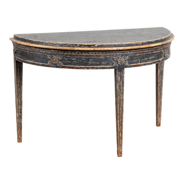 19th Century Swedish Black Pine Demi Lune Side Table Console For Sale