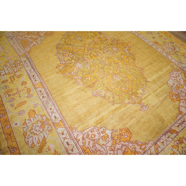Antique Zabihi Collection Gold Green Oushak Rug For Sale - Image 9 of 12