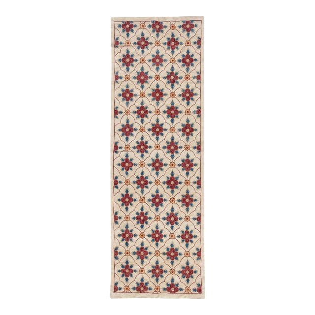 19x56 in Embroidered 100% Silk Wall Hanging. Modern Table Runner. Tablecloth For Sale