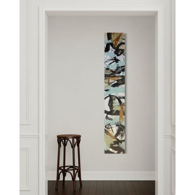 Blue Christiane Corcelle "Whispers of the Forest 4" Mixed Media on Canvas, Tall Narrow Abstract Painting in Pale Blue and Black, 2024 For Sale - Image 8 of 9
