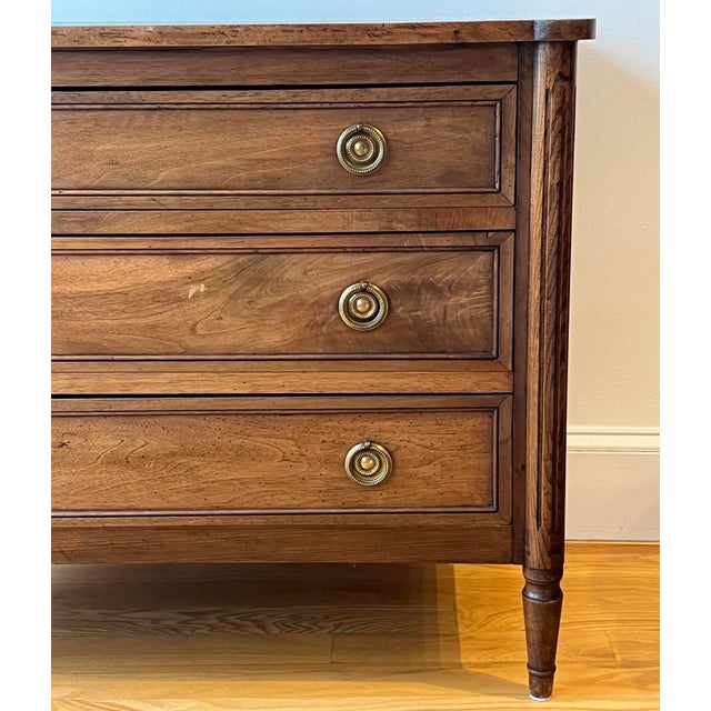 French Early 19th Century French Louis XVI Style Walnut Three-Drawer Commode For Sale - Image 3 of 9