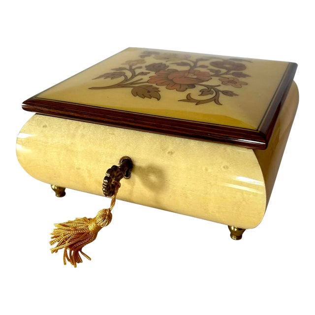 Italian Reuge Yellow Music Jewelry Box For Sale