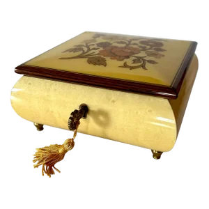 Italian Reuge Yellow Music Jewelry Box