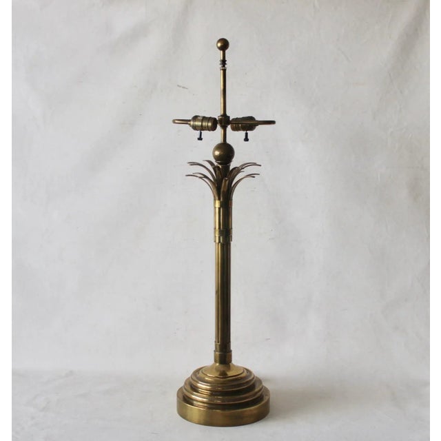 Tommi Parzinger Brass Art Deco Palm Tree Table Lamp with Patina. Visually striking solid patinated brass table lamp in an...