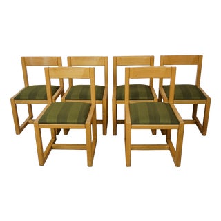 Wood and Fabric Dining Chairs, 1960s, Set of 6 For Sale