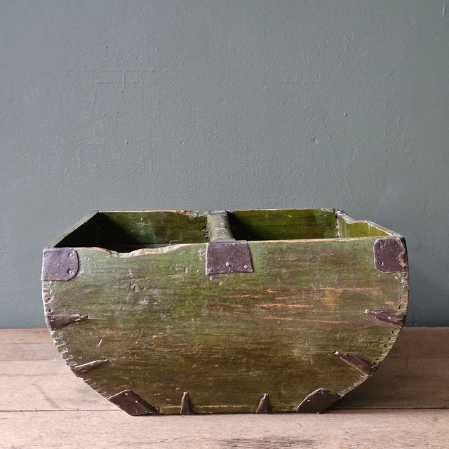 Antique Chinese rice storage caddy with iron fittings. Beautifully handcrafted with rounded sides, dovetail joints and...