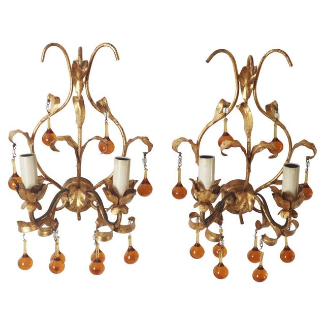 Wall Lamps with Dropping Crystal Glass, Italy, 1960s, Set of 2 For Sale - Image 14 of 14