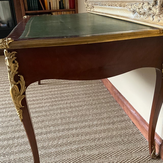 French Desk Mounted Bureau Plat. French, Louis XV Revival Style,green Leather Surface With Gold Tooling For Sale - Image 3 of 11