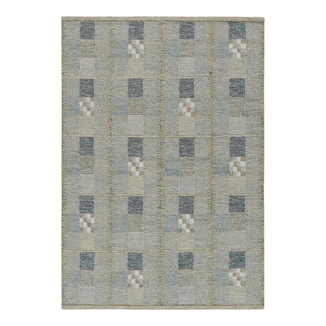 Rug & Kilim’s Scandinavian Kilim Rug With Gray and Blue Geometric Patterns For Sale