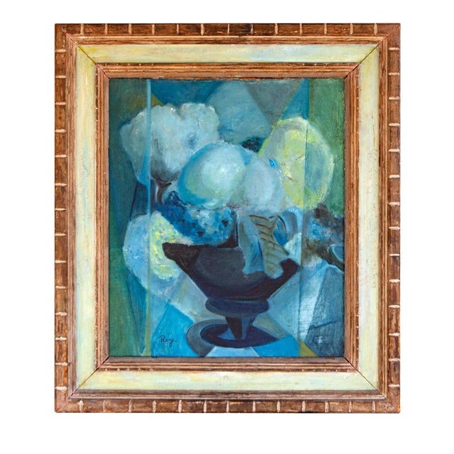 Wood 1940s Fauvist Fruit Bowl Cubist Still Life Framed Oil Painting For Sale - Image 7 of 7