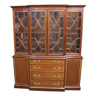 Henkel Harris Virginia Galleries Genuine Mahogany Two-Piece Breakfront China Cabinet For Sale
