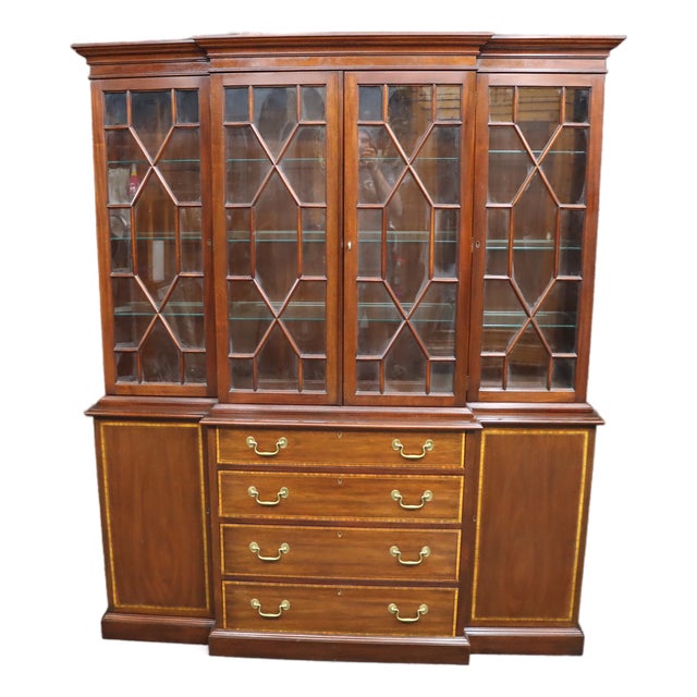 Henkel Harris Virginia Galleries Genuine Mahogany Two-Piece Breakfront China Cabinet For Sale