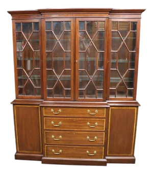 Henkel Harris Virginia Galleries Genuine Mahogany Two-Piece Breakfront China Cabinet