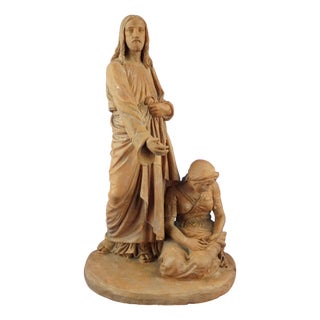 Giovanni Della Longa, Sculpture Depicting Jesus Christ and a Seated Woman, 19th Century, Terracotta For Sale