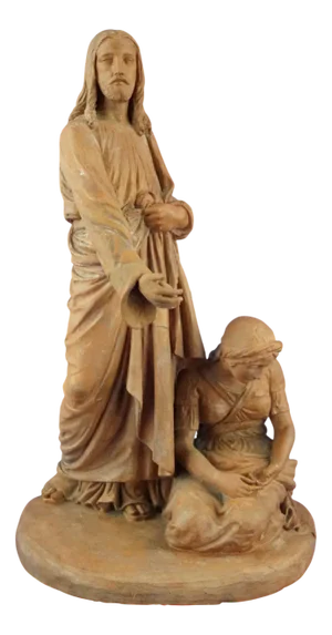 Giovanni Della Longa, Sculpture Depicting Jesus Christ and a Seated Woman, 19th Century, Terracotta