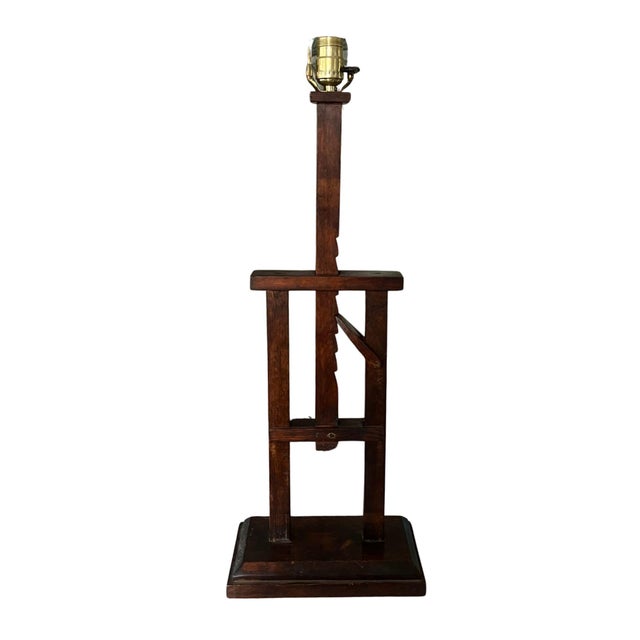 Wood Antique Wooden Adjustable Sawtooth Table Lamp With Shade For Sale - Image 7 of 15