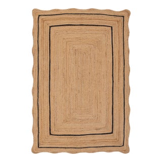 Black Natural Jute Wave Scallop Rug 2.5x8 Ft. For Sale