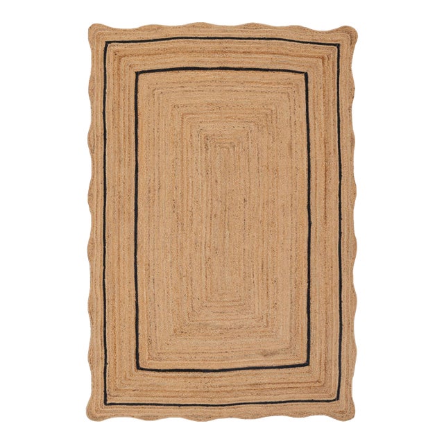 Black Natural Jute Wave Scallop Rug 2.5x8 Ft. For Sale