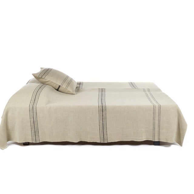 Belgian Linen and Wool Throw Natural With Black Stripes For Sale - Image 10 of 11