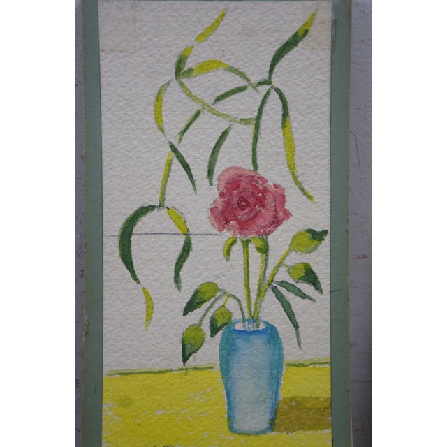 Mid Century Helen McRae Botanical Still Life Watercolor Paintings Vase Flowers - Set of 3 For Sale - Image 6 of 11