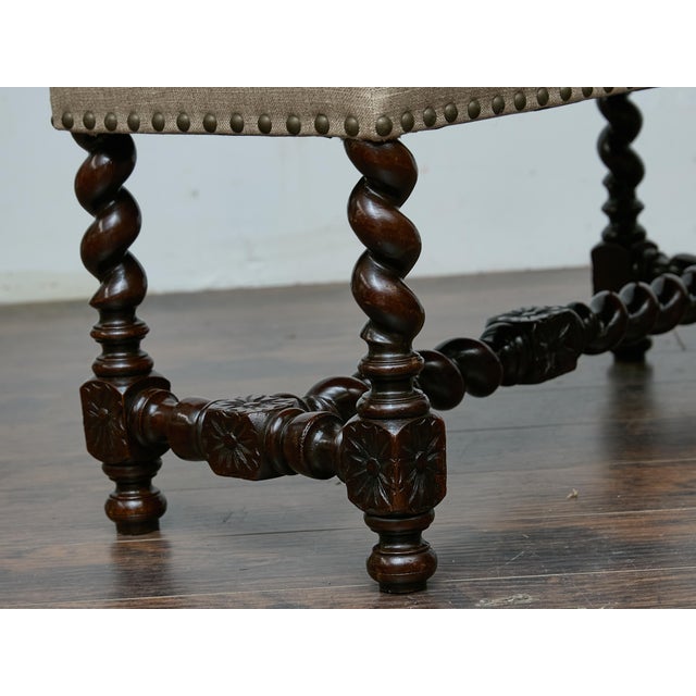 Victorian English Barley Twist Bench With Upholstered Seat, Circa 1900 For Sale - Image 3 of 18