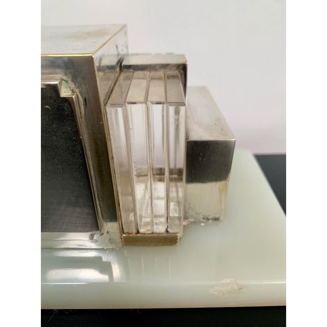 Silver 1930s Art Deco Silver Onyx Lawson Mantle Clock Model 975 For Sale - Image 8 of 11