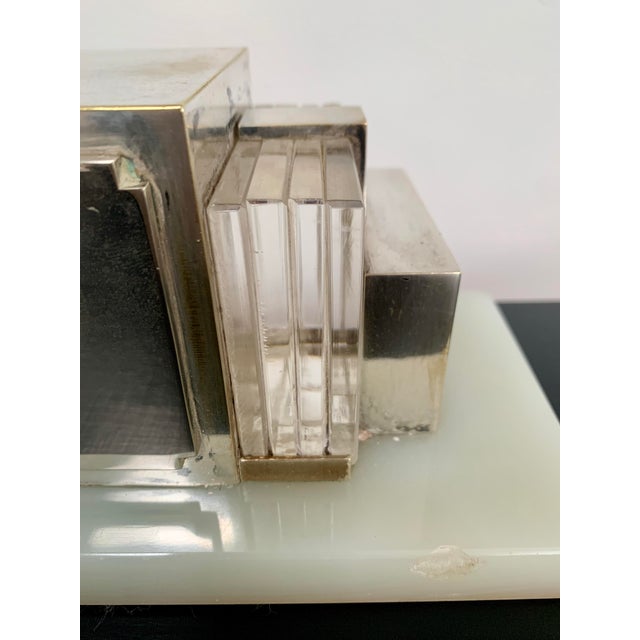 Silver Lawson 1930s Art Deco Silver Onyx Mantle Clock Model 975 For Sale - Image 8 of 11