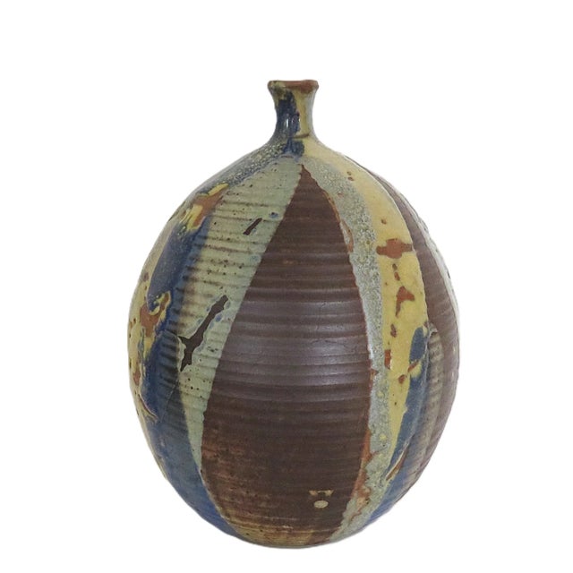Mid Century Modern Stoneware Vase Signed and Dated 1974 For Sale - Image 4 of 7