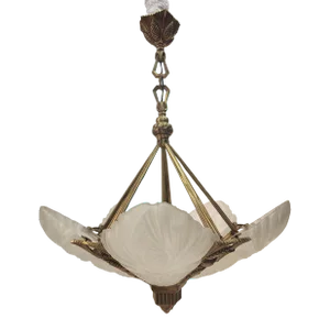 Early 20th Century French Art Deco Five Panel Large Chandelier in the Manner of Sabino. Paris Starlighting France Depose