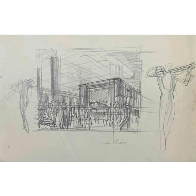 Interior During A Concert is an original drawing in pencil realized by Anonymous in the Early 20th Century. In good...