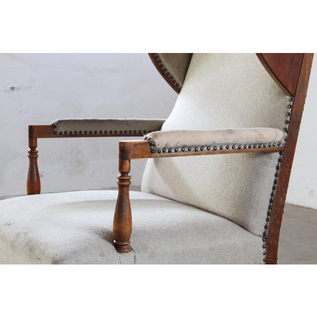 Baroque Vintage Earflap Dover Wingback Oak Armchair, Denmark, 1930s For Sale - Image 3 of 18