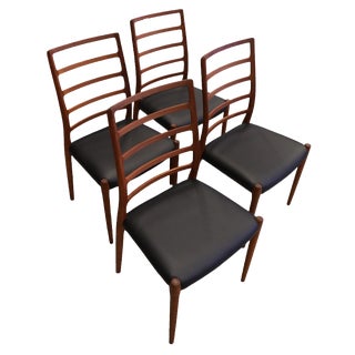 Model 82 Chairs in Teak and Black Leather by Niels Otto (N. O.) Møller for J.L. Møllers, 1960s, Set of 4 For Sale