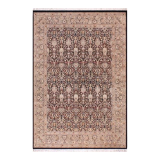 Boho Chic Floral Pak-Persian Black/Taupe Wool Rug - 9'1'' X 12'0'' For Sale