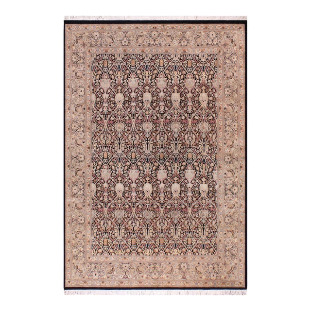 Boho Chic Floral Pak-Persian Black/Taupe Wool Rug - 9'1'' X 12'0'' For Sale