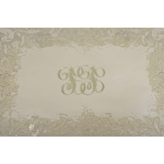 Sheffield Silver Co. Antique Victorian English Sheffield Floral Repousse Serving Platter Tray For Sale - Image 4 of 10