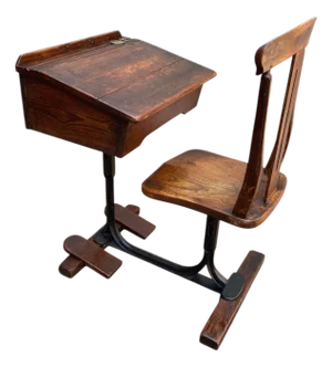 Vintage Oak School Desk and Chair by George M. Hammer & Co., London, UK, 1950s, Set of 2
