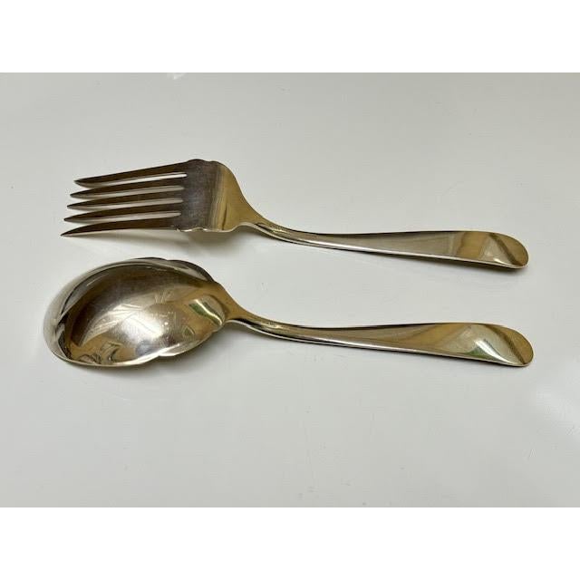 1950s S. Kirk Repousse Pattern Sterling Silver Large Heavy Serving Spoon & Fork Utensil Set. No Monogram For Sale - Image 13 of 15