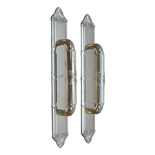 2 Vintage Brass Neoclassical Ribbon & Reed Door Pulls W Backplate 7.5" For Sale