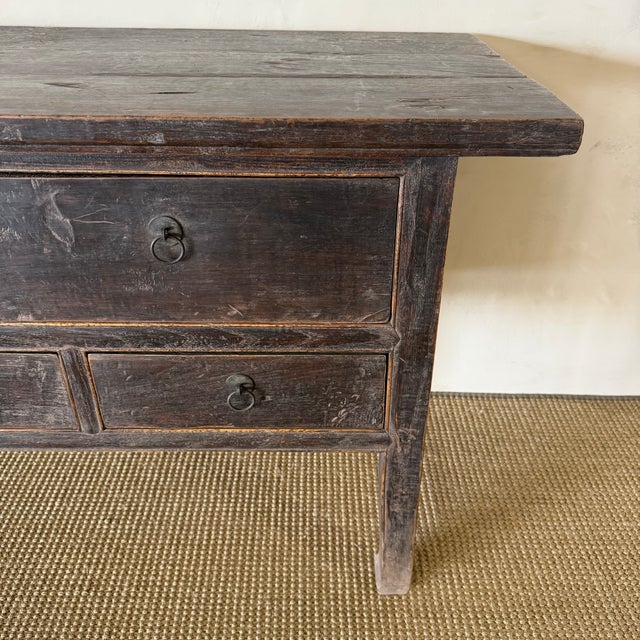 Antique Elm Wood Console With Painted Finish 7 Drawers 74" For Sale - Image 12 of 14