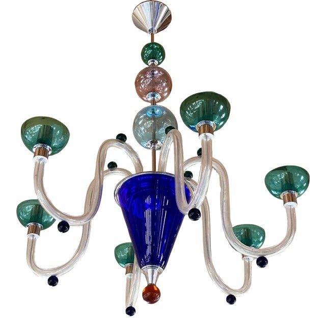 Blue Vintage Multicolor Murano Glass Chandelier from Simoeng, 1980s For Sale - Image 8 of 8