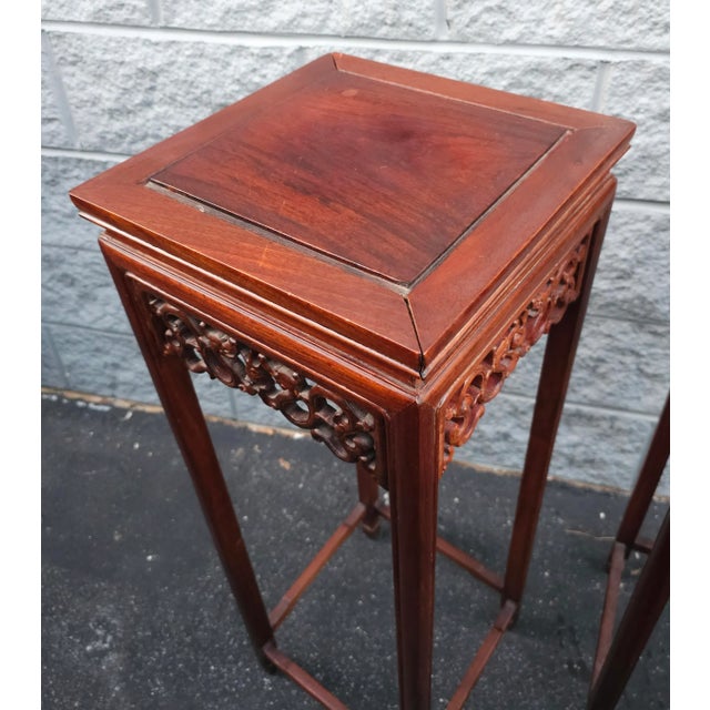 Chinese Pair of Chinese Hongmu Stands Pedestals / Plant Stands For Sale - Image 3 of 11