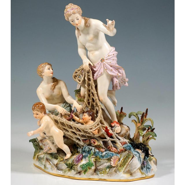 Excellent meissen porcelain sculpture: very elaborate and lovingly designed group of figures: two young women with...